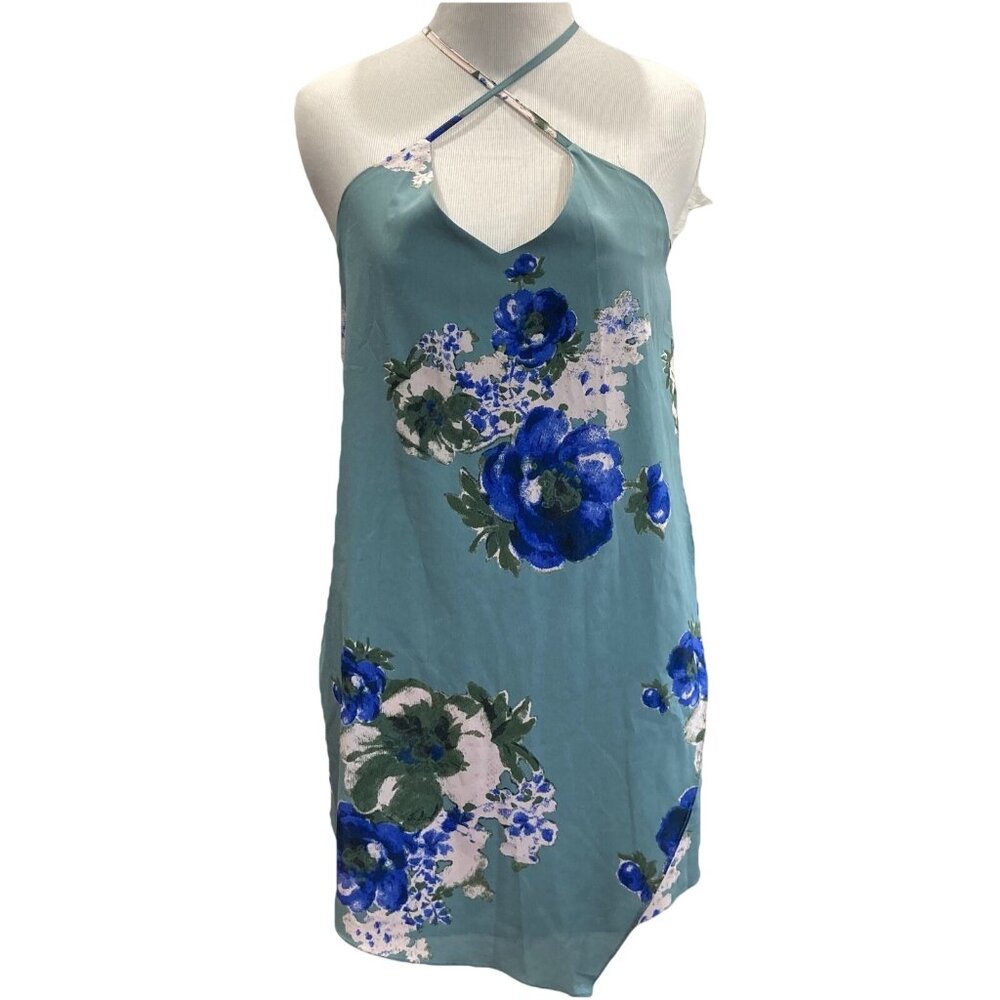 Free People Cascades Mini Slip Dress Womens XS Blue Floral Fairy Flowy Boho Whim